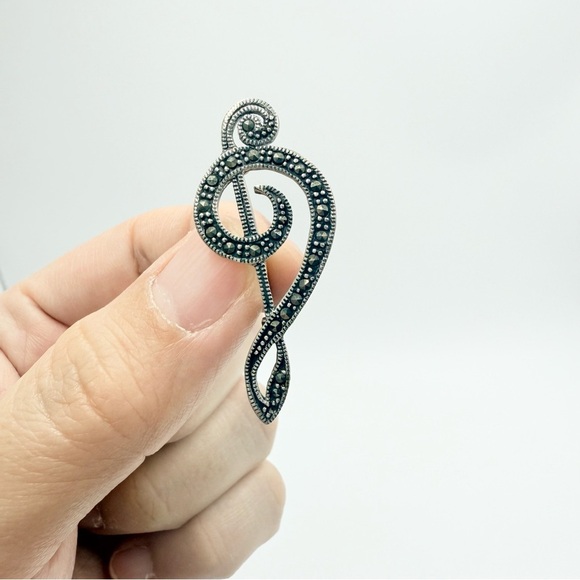 Vintage Sterling Silver Brooch 925 Musical Treble Clef - Picture 5 of 7